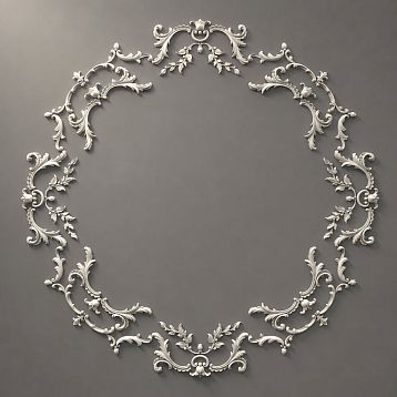 Oval stucco decoration CPU-068 made of polyurethane, 1325&times;1325&times;18 mm, with elegant rococo-style floral ornament
