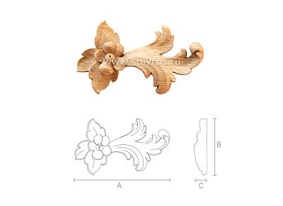 Carved cover plate из дерева в виде веточки с листьями и цветками на белом фоне
