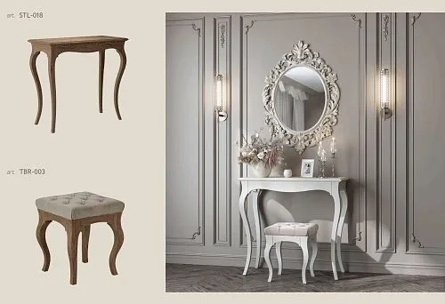 Interior composition with console table and mirror in carved frame in classical style.