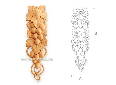Деревянная резная накладка N-259 с резьбой в виде виноградных гроздьев и листьев