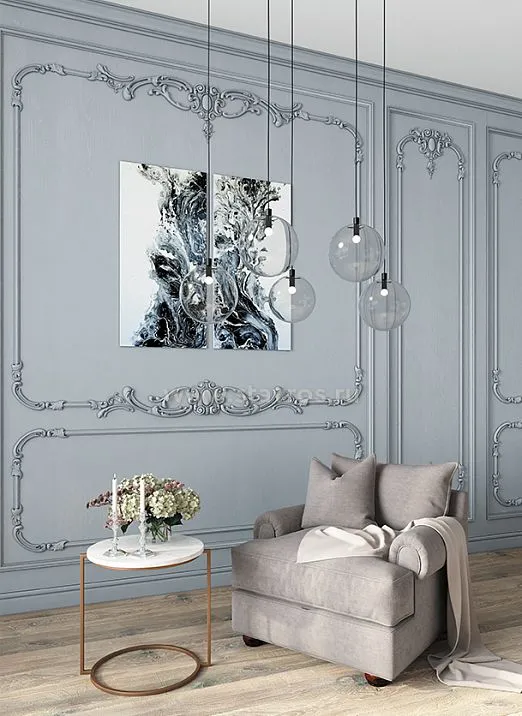 Side view of the wooden decor set C-009-1-1, consisting of nine carved appliqu&eacute;s