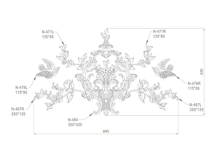 Beautiful and high-quality carved decor from Stavros, drawing, set composition