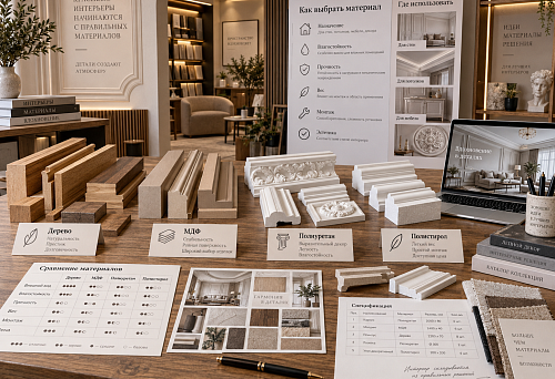 Comparison of wood, MDF, polyurethane, and polystyrene for interior finishing