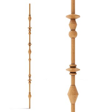 Decorative partition post kit KON-005 made of beech with geometric turned elements