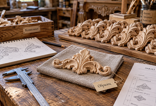 Carved element sold individually, made of natural wood