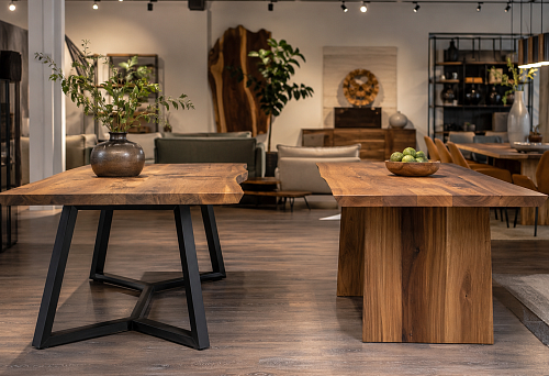 Loft table base and wooden STAVROS table base for a modern tabletop