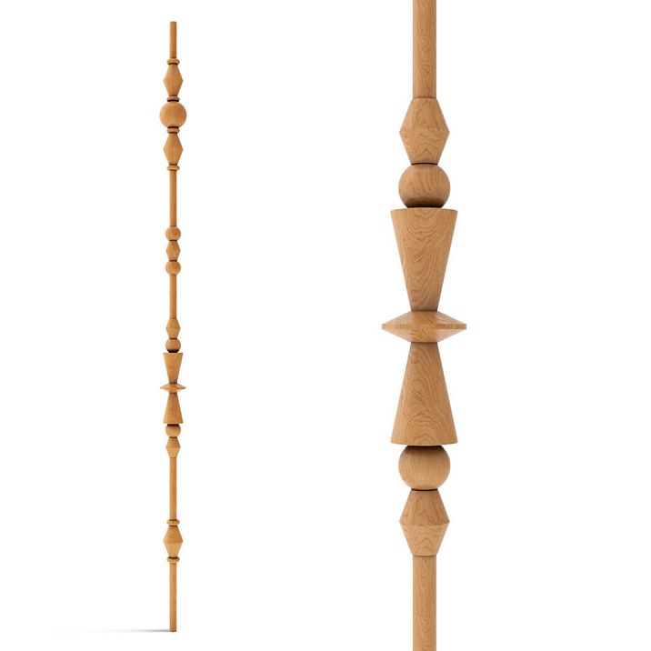 Decorative partition post set KON-007 made of beech or oak with turned geometric elements