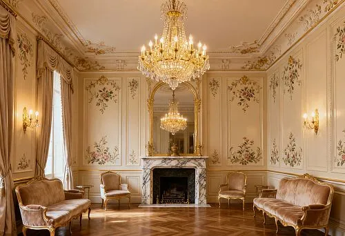 Elegant hall with molded decor and boiserie panels