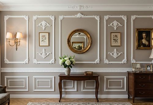 Stucco decor for a wall with a console and chest of drawers: how to decorate the furniture area with polyurethane moldings