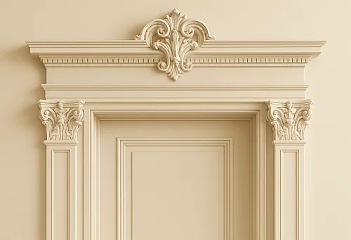 Door frame casing with decorative ornament in a classical interior style
