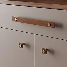 Xylon HL-056-2M furniture handle and MN-241 legs made of solid wood with coating, metal central element. Stylish accent for cabinets, dressers, kitchen sets