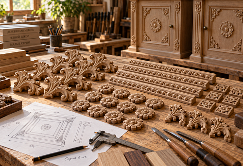 Carved elements in small wholesale quantities for furniture