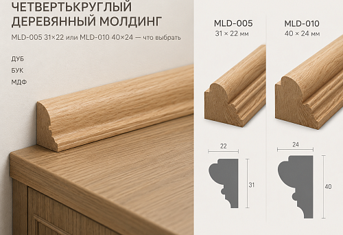 Quarter-round wooden molding MLD-005, size 31&times;22 mm