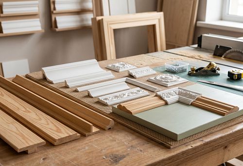 Wooden batten and polyurethane moldings for interior joint design