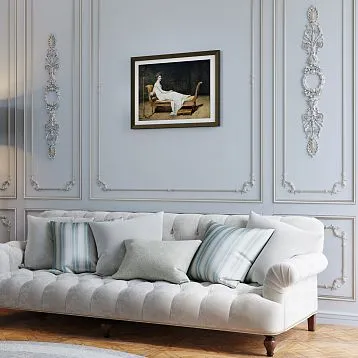 Carved appliqu&eacute; N-419 in wood, shaped like leaves and a curved ribbon