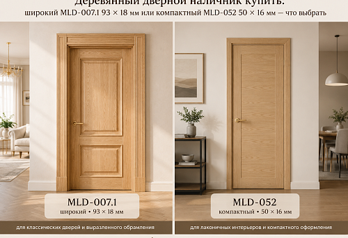 Wooden door casings MLD-007.1 and MLD-052 &mdash; a comparison of wide and compact profiles
