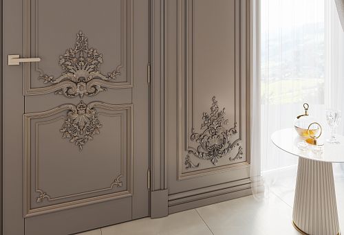 Interior with classic panels and decorative carving in the living room