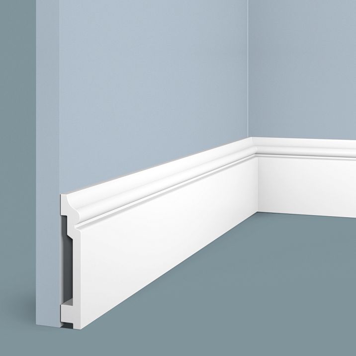 BA100 floor skirting board from HI WOOD polystyrene, maximum height 100 mm and thickness 17 mm, with decorative relief, white color