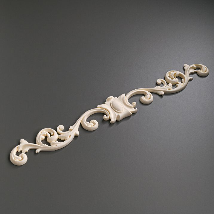 Carved polyurethane overlay NPU-170, decorative element 580x74x15 mm for furniture and doors. Luxurious Stavros design for painting