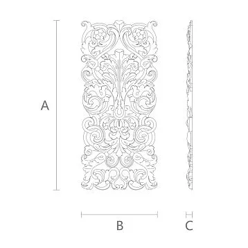 Square overlay with rounded corners made of wood, carved, with a floral pattern