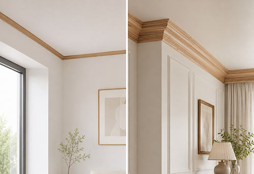 Compact wooden ceiling cornice KZ-006, size 55 &times; 20 mm