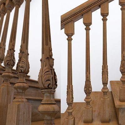 Carved detail of the staircase L-032 из дерева, на фото лестницы