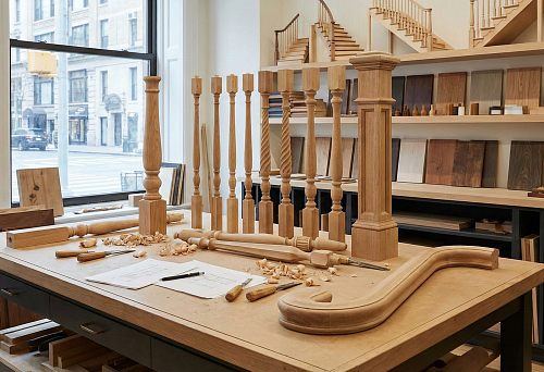 Interior Decor Studio: Custom Wooden Staircase Element Set &mdash; Balusters, Posts, and Handrail in Production