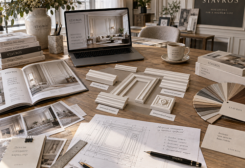 Designer mouldings in a custom interior composition