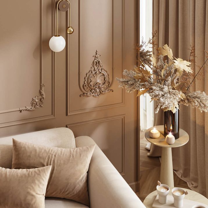 Set of stucco decor CPU-13-1 Peterhof in a living room with decorative panels