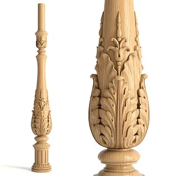 Wooden Baluster L-103 with acanthus leaf basket and grooves