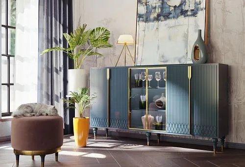 Designer furniture legs with metal and wooden elements.