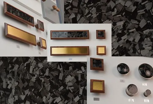 Various round and rectangular wooden and composite hardware elements for modern kitchen design