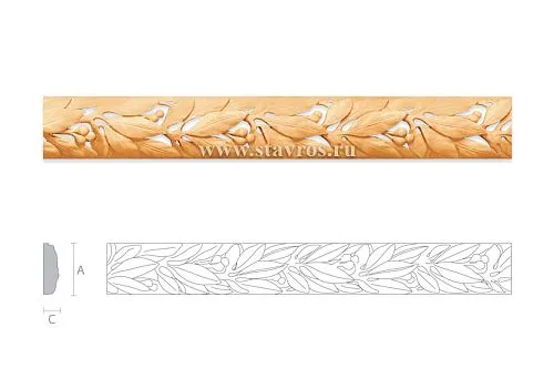 Carved wooden molding with plant ornament and pierced elements