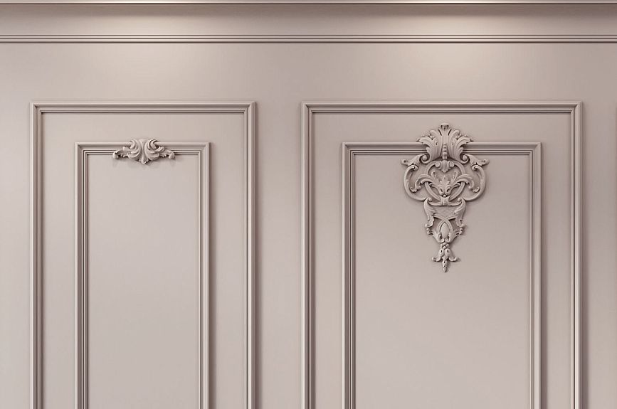 Wall panel with STAVROS moldings and stucco