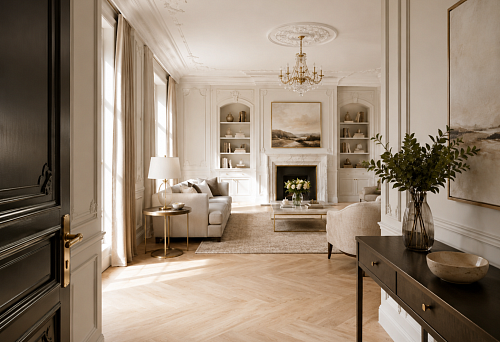 Gaze Route: How Stucco, Moldings, and Decorative Trim Guide the Interior from the Entrance to the Main Accent