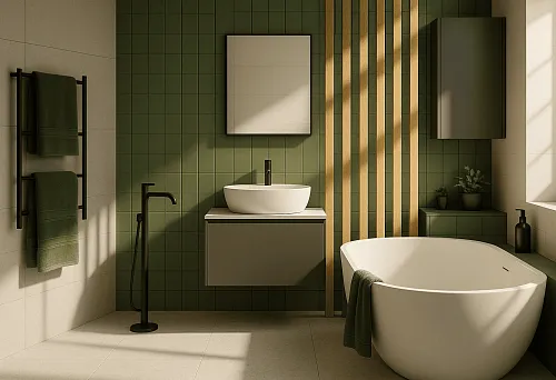 Veneered MDF Slat in Modern Bathroom Interior