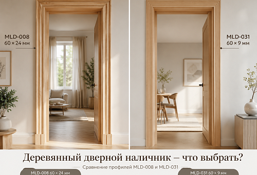 Buy wooden door casing: voluminous MLD-008 60 &times; 24 mm or fluted MLD-031 60 &times; 9 mm &mdash; which to choose
