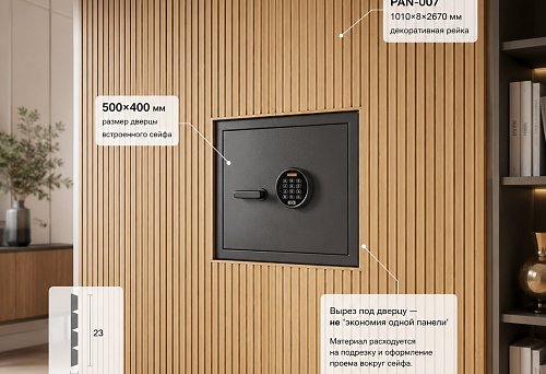 PAN-007 1010&times;8&times;2670 mm around a built-in safe 500&times;400 mm flush with the wall