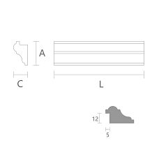 Diagram and dimensions of wooden furniture moulding MLD-006.1 35&times;21 mm