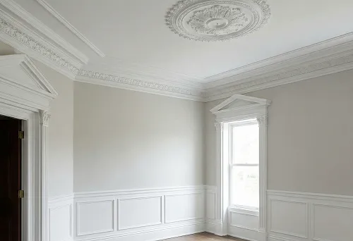 walls with relief polyurethane overlays and decorative cornice