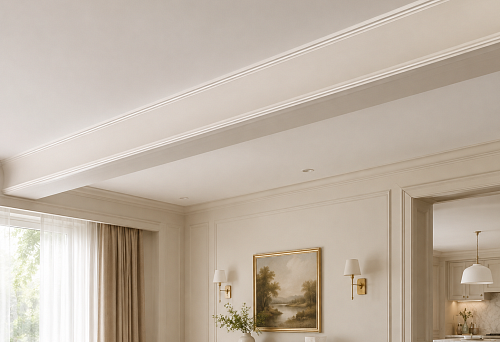 Decorative molding KPU-124, width 20 mm, on the two lower edges of a faux beam