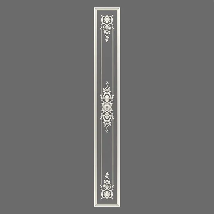CPU-5-8 'Versailles' Molding Decor Kit &mdash; Vertical panel with double central ornament and corner accents, 3D visualization