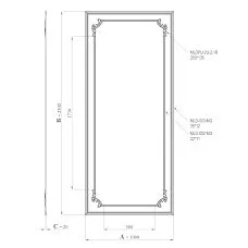 Drawing of the CPU-5-1 set: frame diagram with dimensions A=1000, B=2300, thickness C=20, and reference to moldings MLD-002-MG, MLD-003-MG, and corners MLDPU-2U-2.1R.