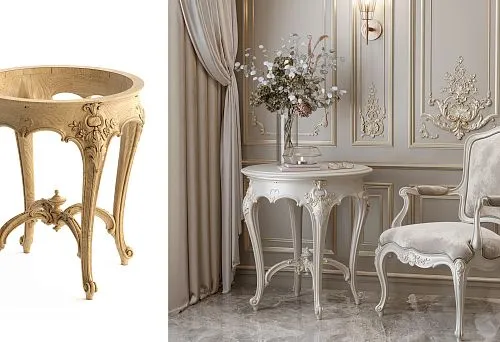 Classic wooden chair with soft upholstery in interior in art deco style