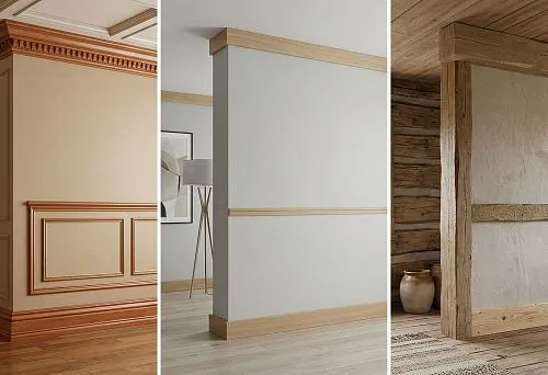 Wooden cornice, baseboard, and moldings: how to choose trim in the same style