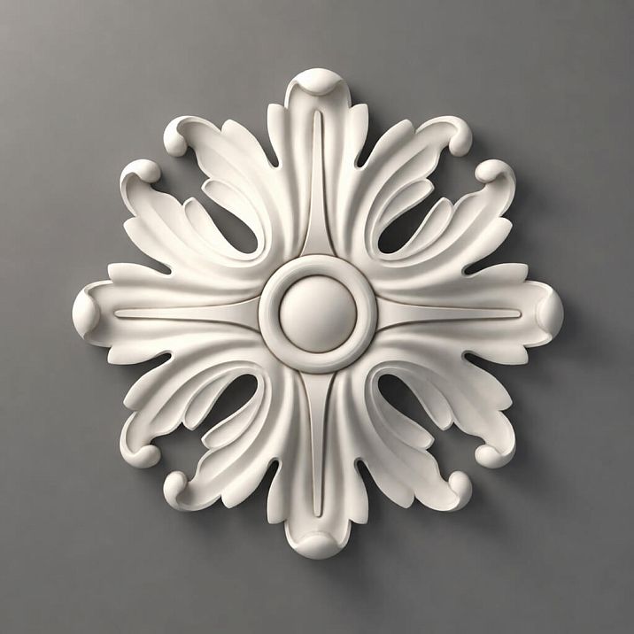 Polyurethane Rosette RPU-046 with Classic Ornament for Decorative Moldings for Furniture