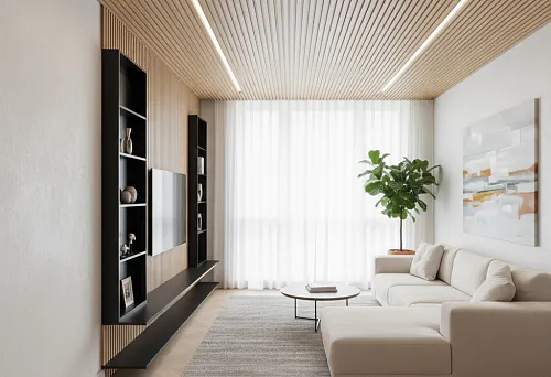 Buy Wooden Slats for Decor in a Modern Living Room Interior