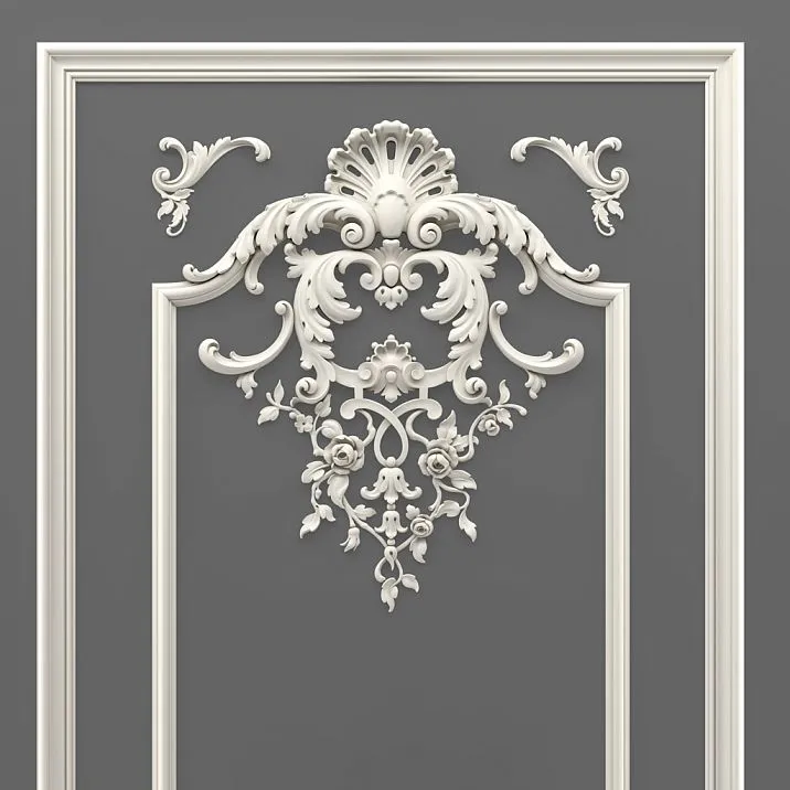Upper part of the CPU-5-4 panel&mdash;decorative overlay in Baroque/Rococo style, symmetrical palace ornament 'Versailles'.