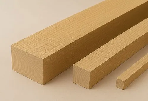 Three beech timbers of different cross-sections with uniform texture and smooth finish