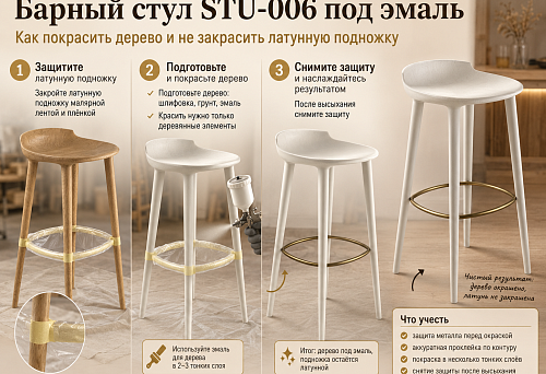 Bar stool STU-006 with an enamel-painted wooden frame and a protected brass footrest